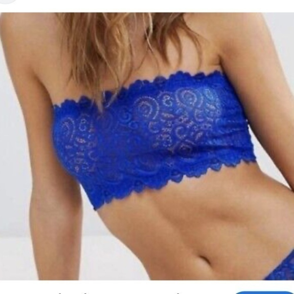 Free People Lace Bandeau Bra Bralette Strapless Blue Size M